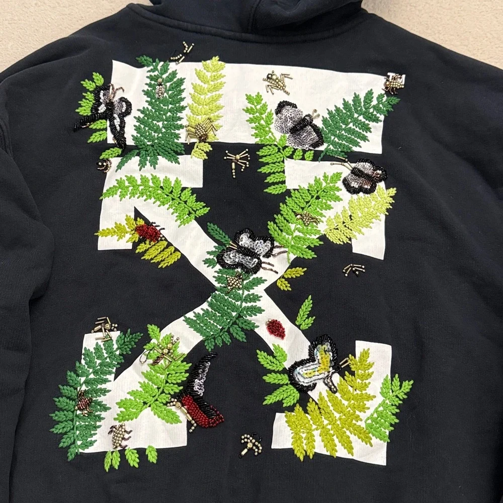 Off-White Black Hoodie with Green Leaf Accents size L - Picture 11 of 15
